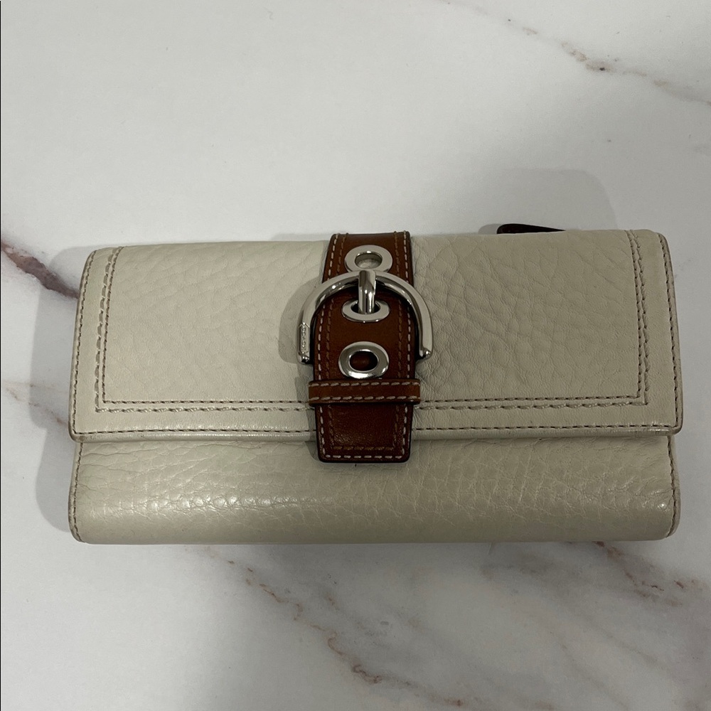 Coach Cream and Brown Leather Wallet